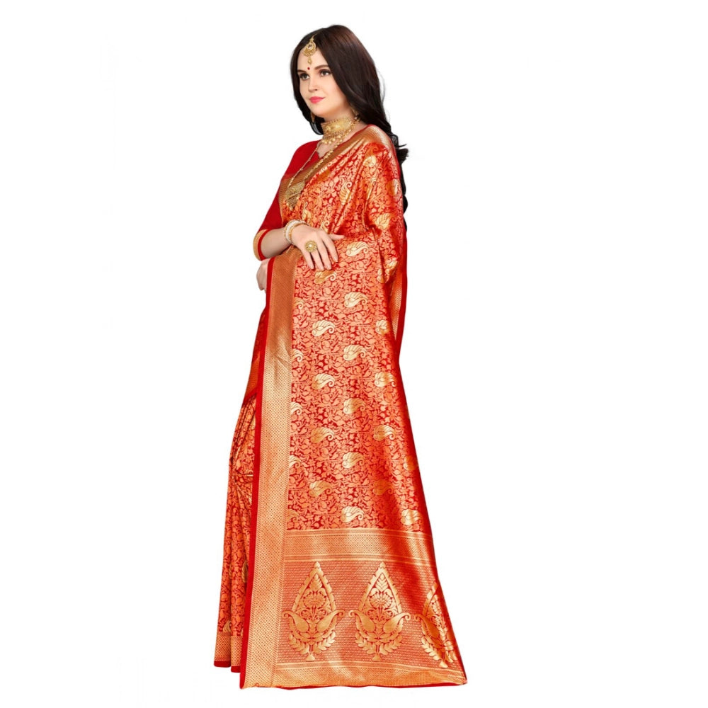 Seduva Women's Banarasi silk Saree with Blouse (Red, 5-6mtr)