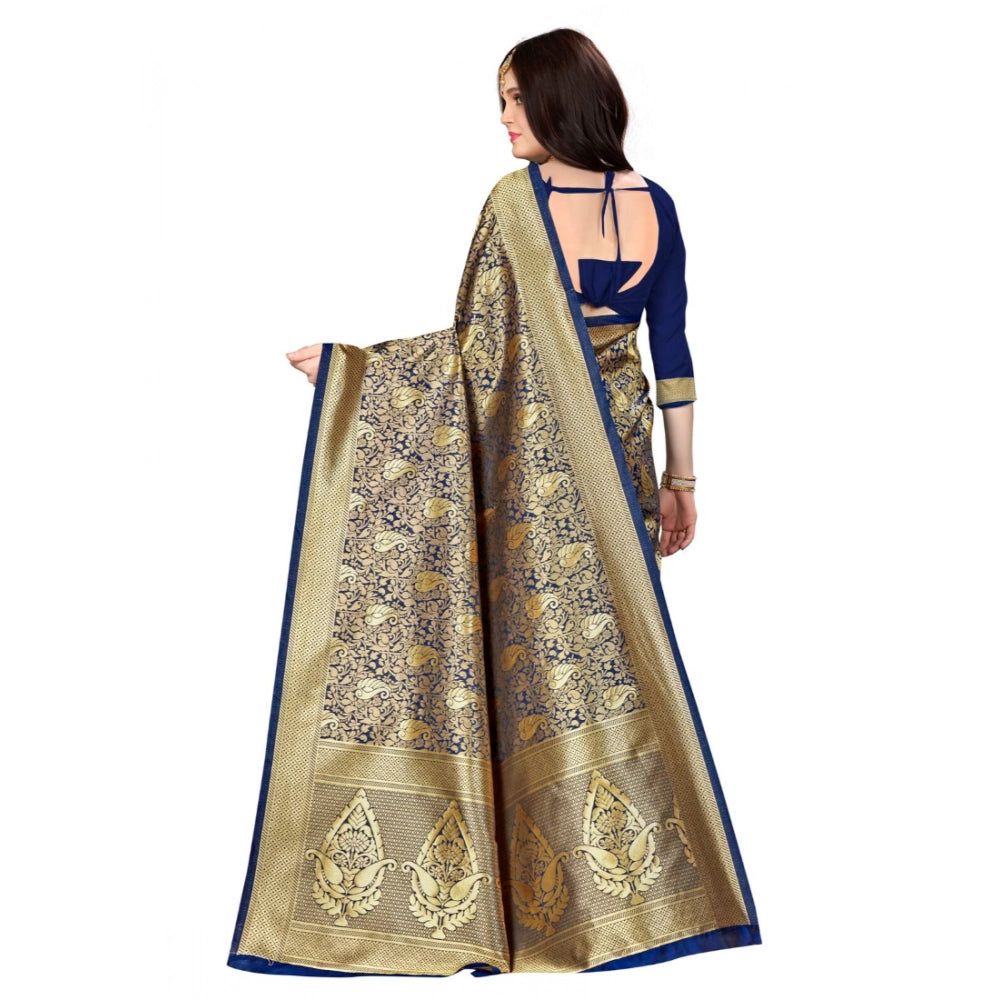 Seduva Women's Banarasi silk Saree with Blouse (Navy blue, 5-6mtr)