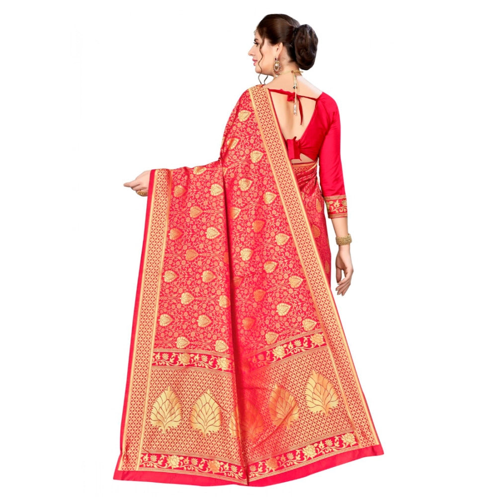Seduva Women's Banarasi silk Saree with Blouse (Red, 5-6mtr)
