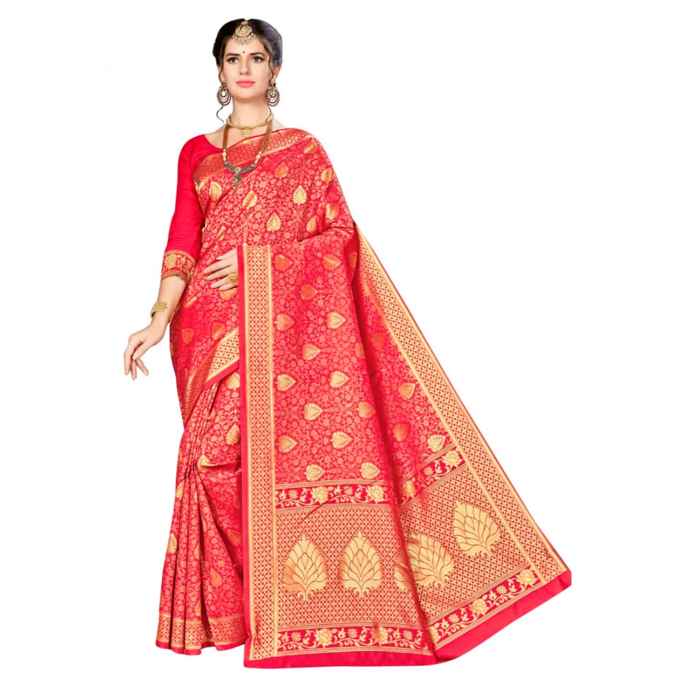 Seduva Women's Banarasi silk Saree with Blouse (Red, 5-6mtr)