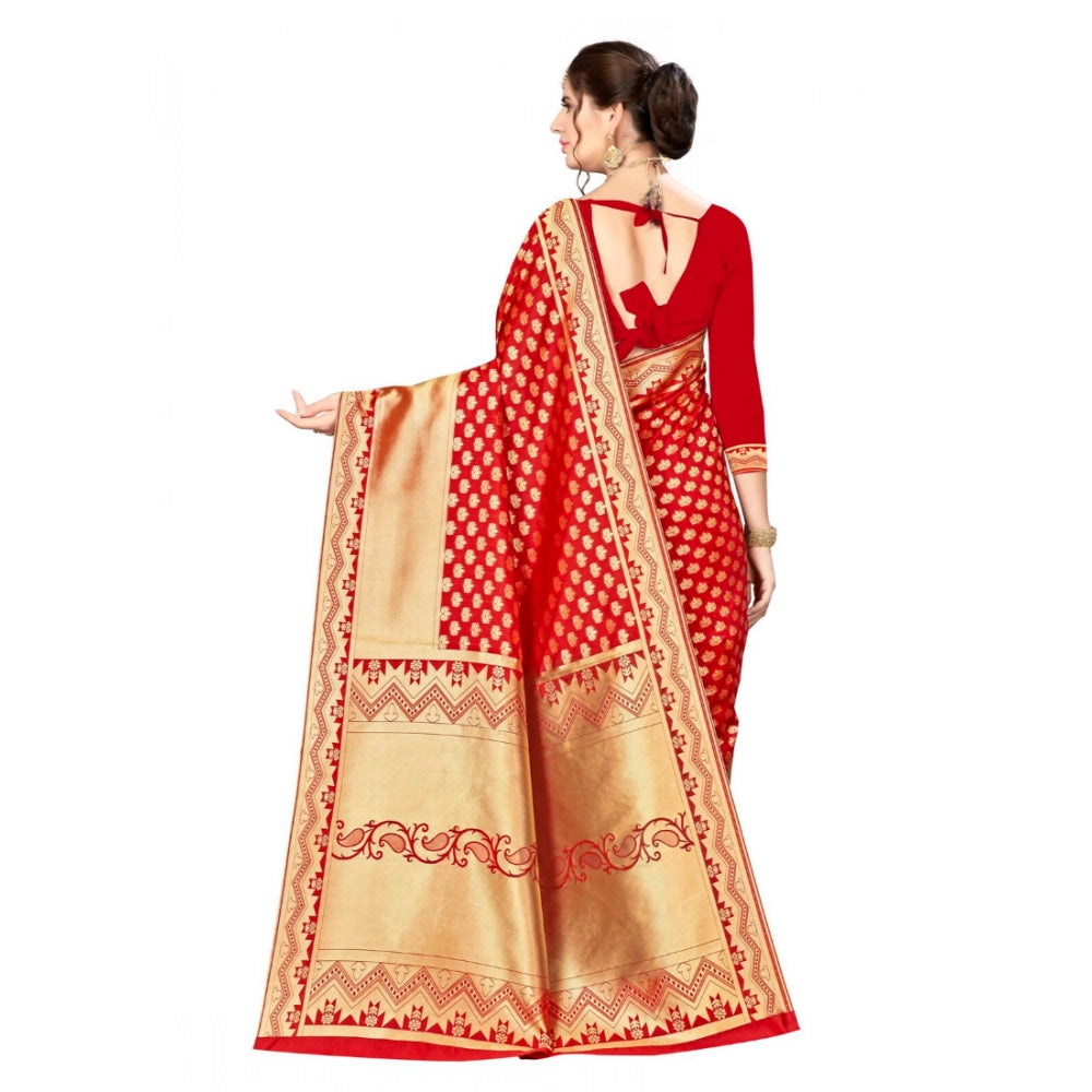 Seduva Women's Banarasi silk Saree with Blouse (Red, 5-6mtr)