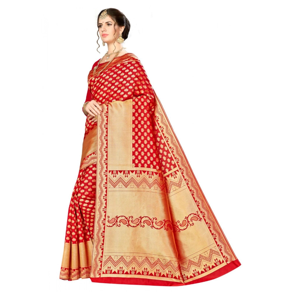 Seduva Women's Banarasi silk Saree with Blouse (Red, 5-6mtr)