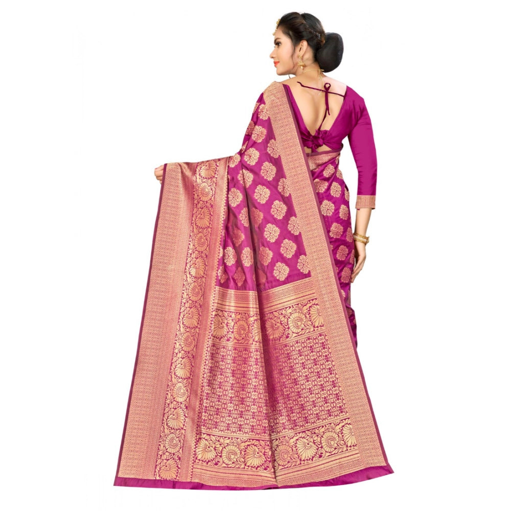 Seduva Women's Banarasi silk Saree with Blouse (Wine, 5-6mtr)