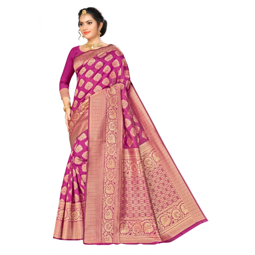Seduva Women's Banarasi silk Saree with Blouse (Wine, 5-6mtr)
