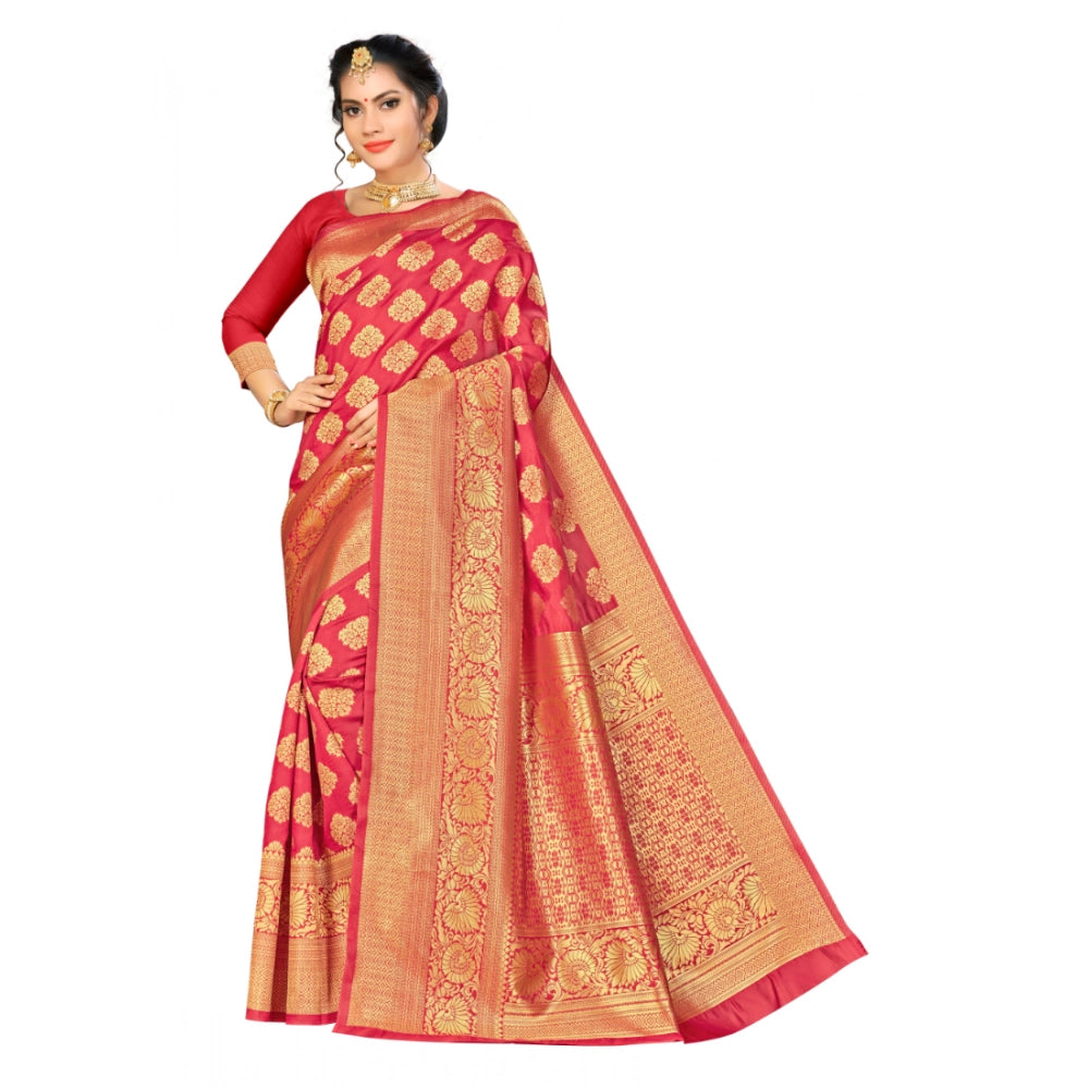 Seduva Women's Banarasi silk Saree with Blouse (Red, 5-6mtr)