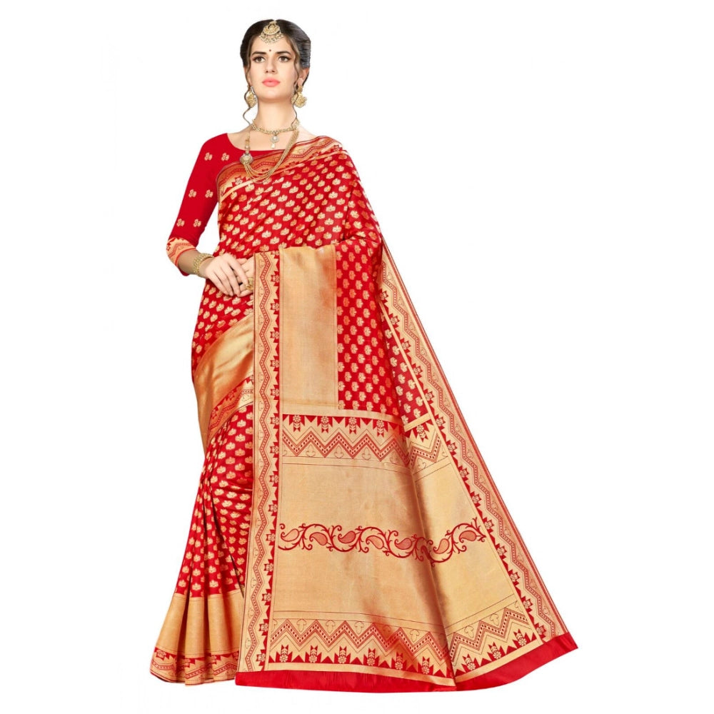 Seduva Women's Banarasi silk Saree with Blouse (Red, 5-6mtr)