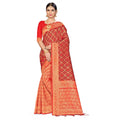 Seduva Women's Banarasi silk Saree with Blouse (Red,black, 5-6mtr)