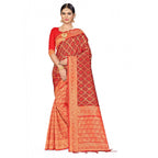 Seduva Women's Banarasi silk Saree with Blouse (Red,black, 5-6mtr)