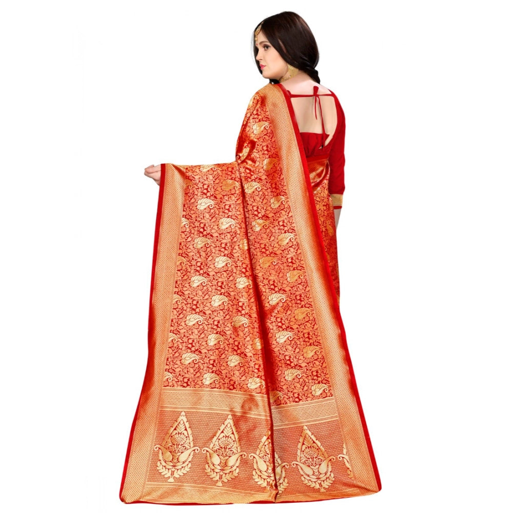 Seduva Women's Banarasi silk Saree with Blouse (Red, 5-6mtr)