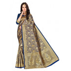 Seduva Women's Banarasi silk Saree with Blouse (Navy blue, 5-6mtr)