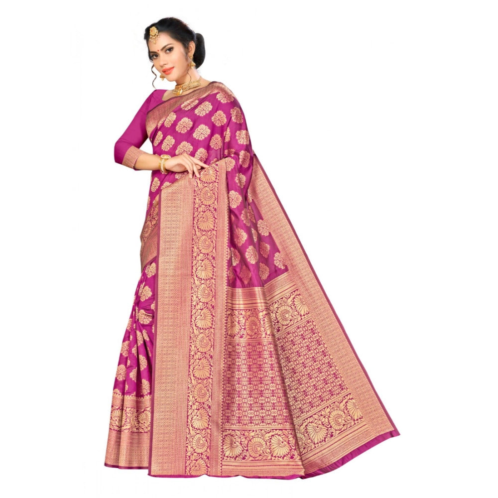 Seduva Women's Banarasi silk Saree with Blouse (Wine, 5-6mtr)