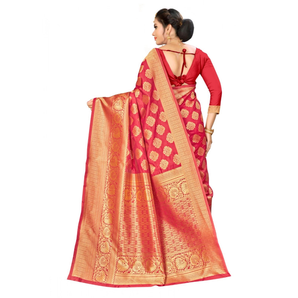 Seduva Women's Banarasi silk Saree with Blouse (Red, 5-6mtr)