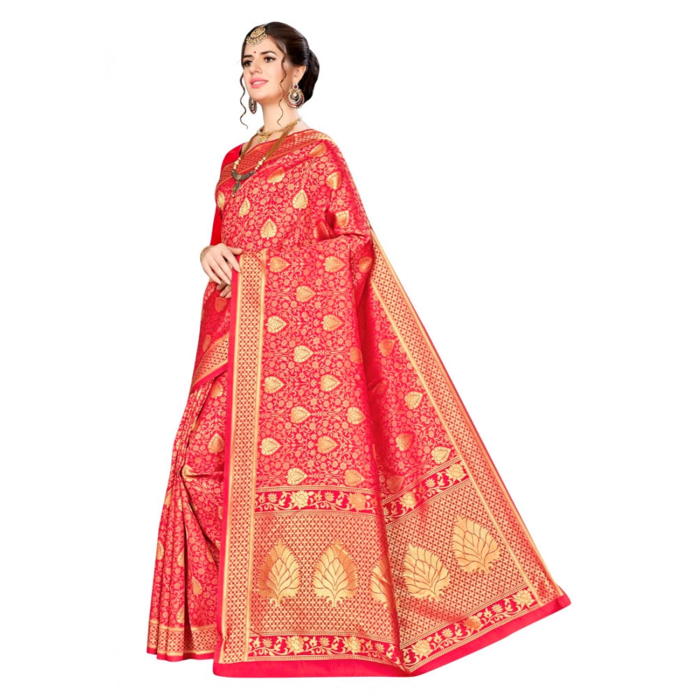 Seduva Women's Banarasi silk Saree with Blouse (Red, 5-6mtr)