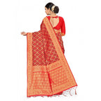Seduva Women's Banarasi silk Saree with Blouse (Red,black, 5-6mtr)