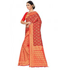 Seduva Women's Banarasi silk Saree with Blouse (Red,black, 5-6mtr)