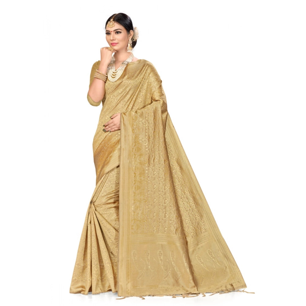 Seduva Women's Banarasi Silk Saree (Cream, 5-6mtrs)