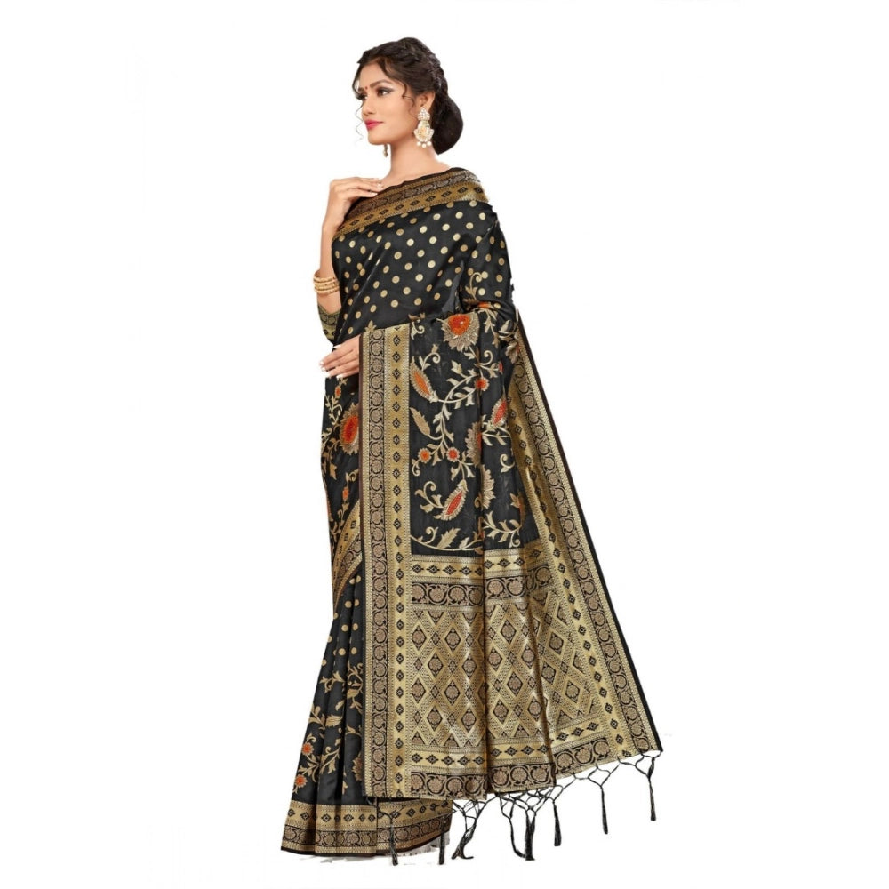 Seduva Women's Banarasi Silk Saree (Black, 5-6mtrs)