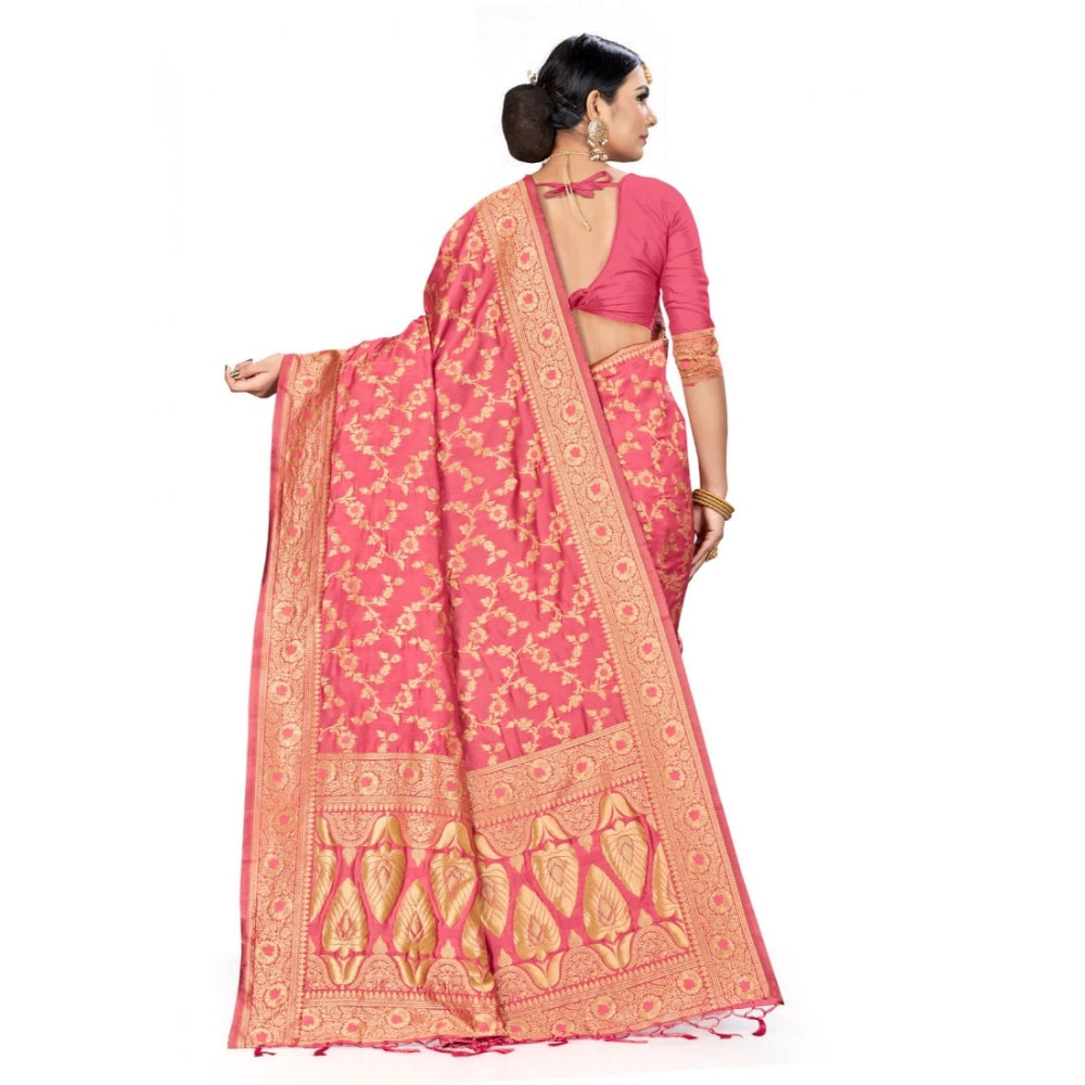 Seduva Women's Banarasi Silk Saree (Peach, 5-6mtrs)