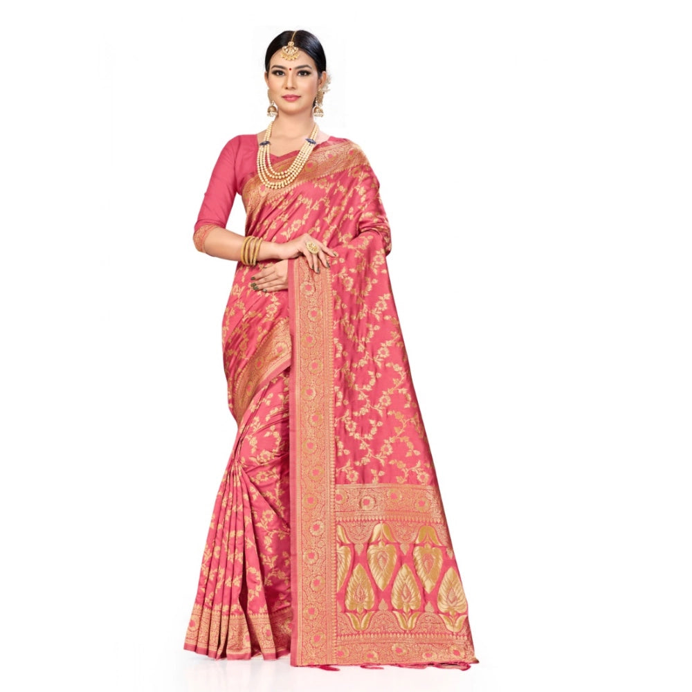 Seduva Women's Banarasi Silk Saree (Peach, 5-6mtrs)