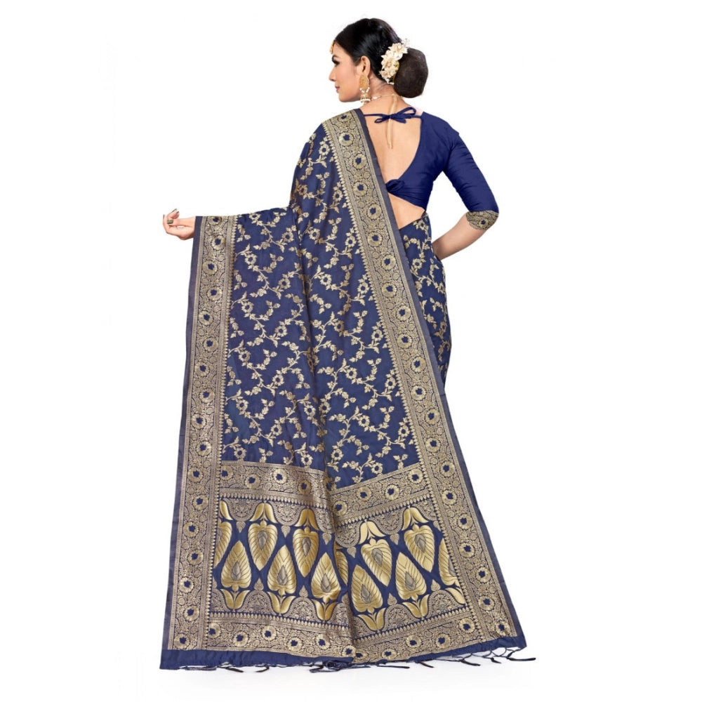 Seduva Women's Banarasi Silk Saree (Neavy blue, 5-6mtrs)