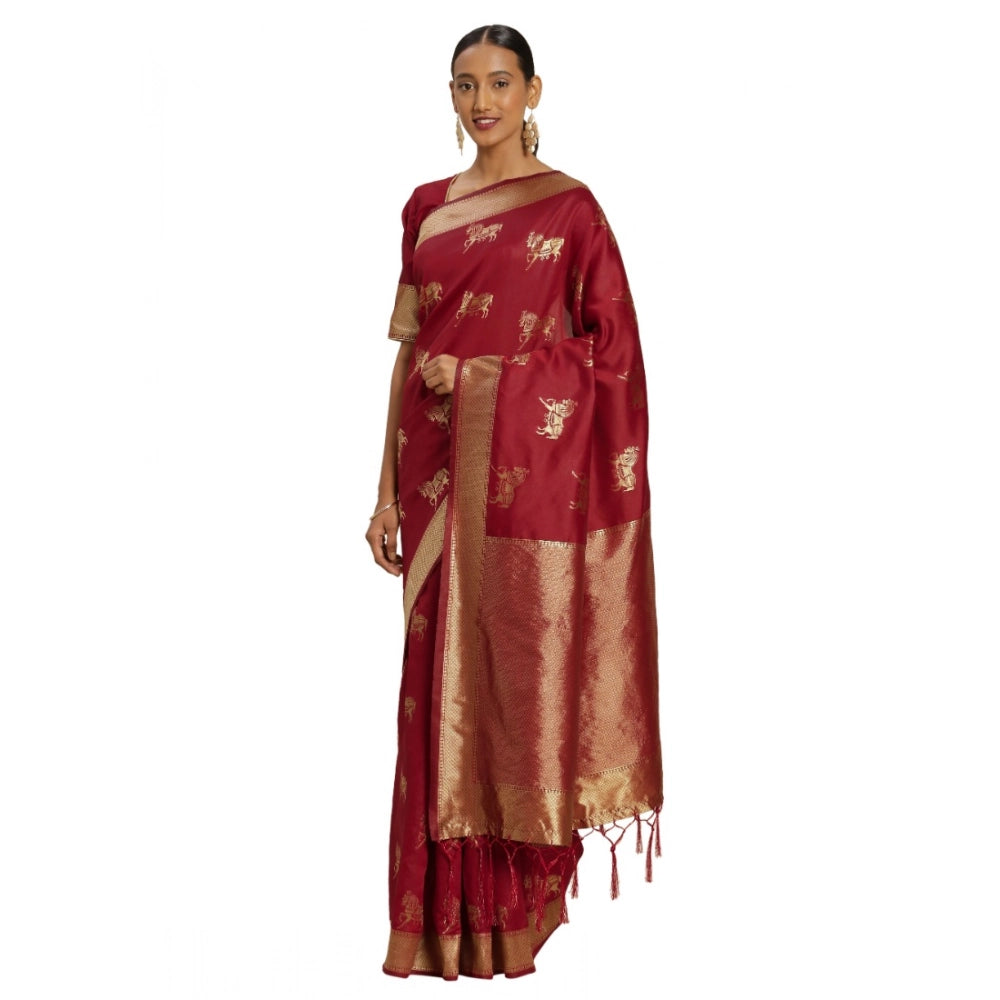 Seduva Women's Banarasi Silk Saree (Red, 5-6mtrs)
