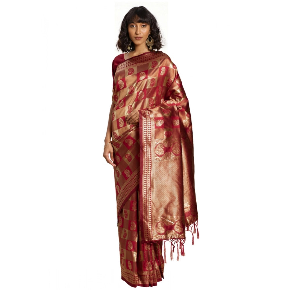 Seduva Women's Banarasi Silk Saree (Red, 5-6mtrs)
