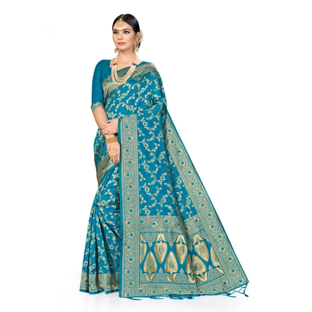 Seduva Women's Banarasi Silk Saree (Sky blue, 5-6mtrs)
