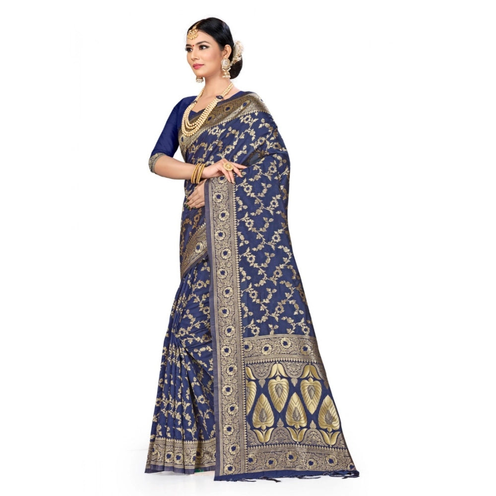 Seduva Women's Banarasi Silk Saree (Neavy blue, 5-6mtrs)