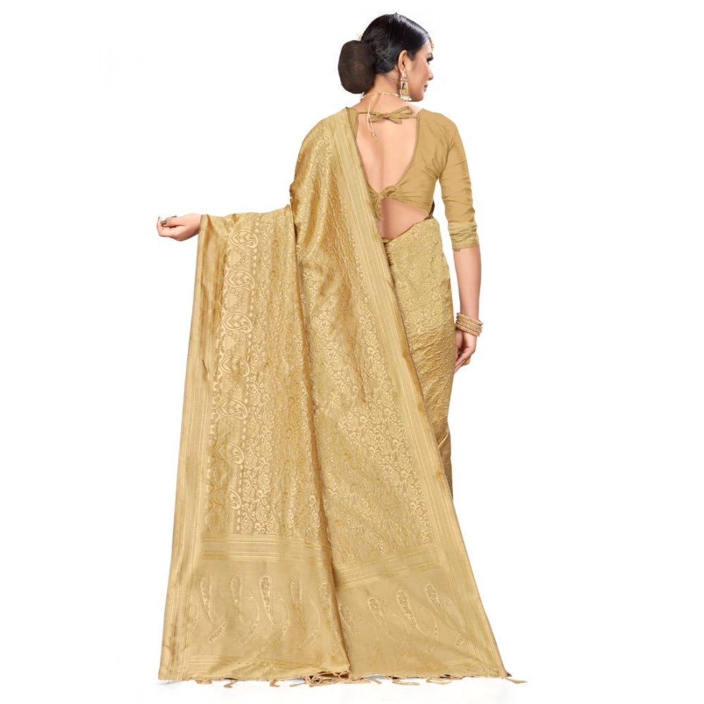 Seduva Women's Banarasi Silk Saree (Cream, 5-6mtrs)