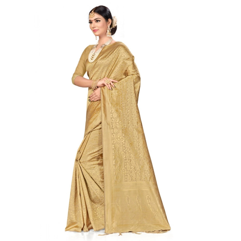 Seduva Women's Banarasi Silk Saree (Cream, 5-6mtrs)