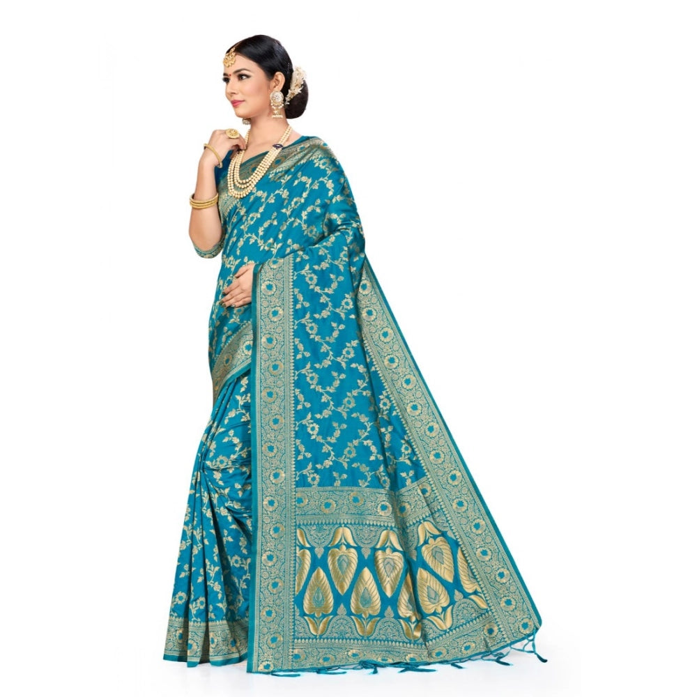 Seduva Women's Banarasi Silk Saree (Sky blue, 5-6mtrs)