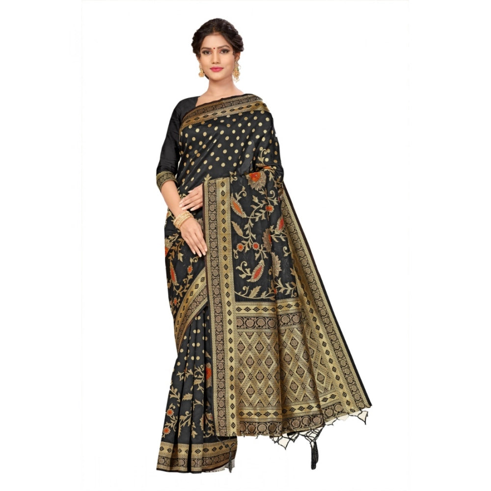 Seduva Women's Banarasi Silk Saree (Black, 5-6mtrs)