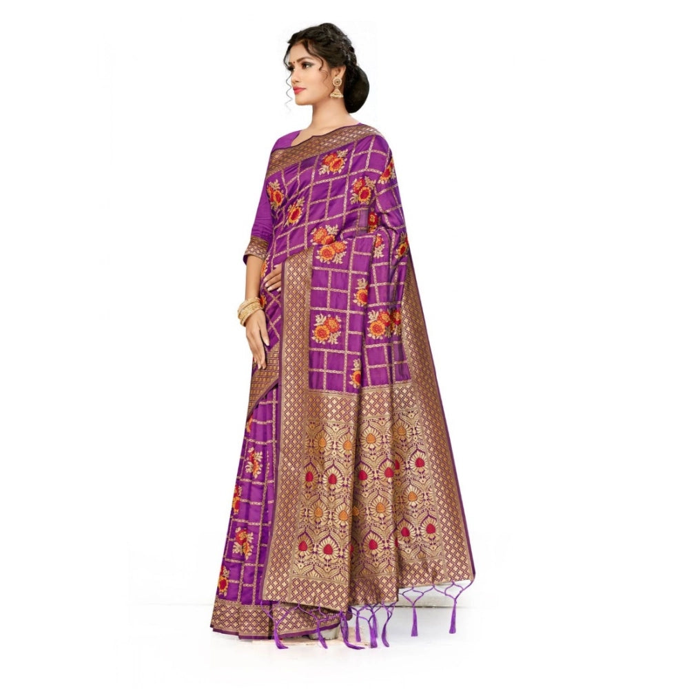 Seduva Women's Banarasi Silk Saree (Purple, 5-6mtrs)