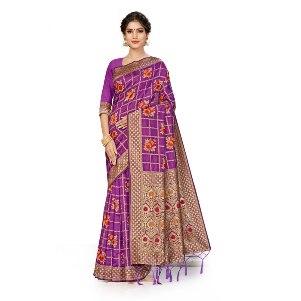 Seduva Women's Banarasi Silk Saree (Purple, 5-6mtrs)