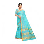 Seduva Women's Kota Doria Cotton Saree With Blouse (Sky Blue,6-3 Mtrs)