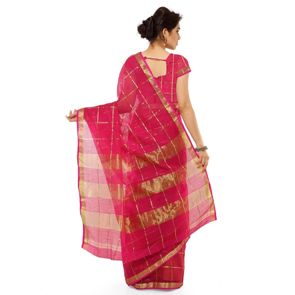 Seduva Women's Kota Doria Cotton Saree With Blouse (Rani,6-3 Mtrs)