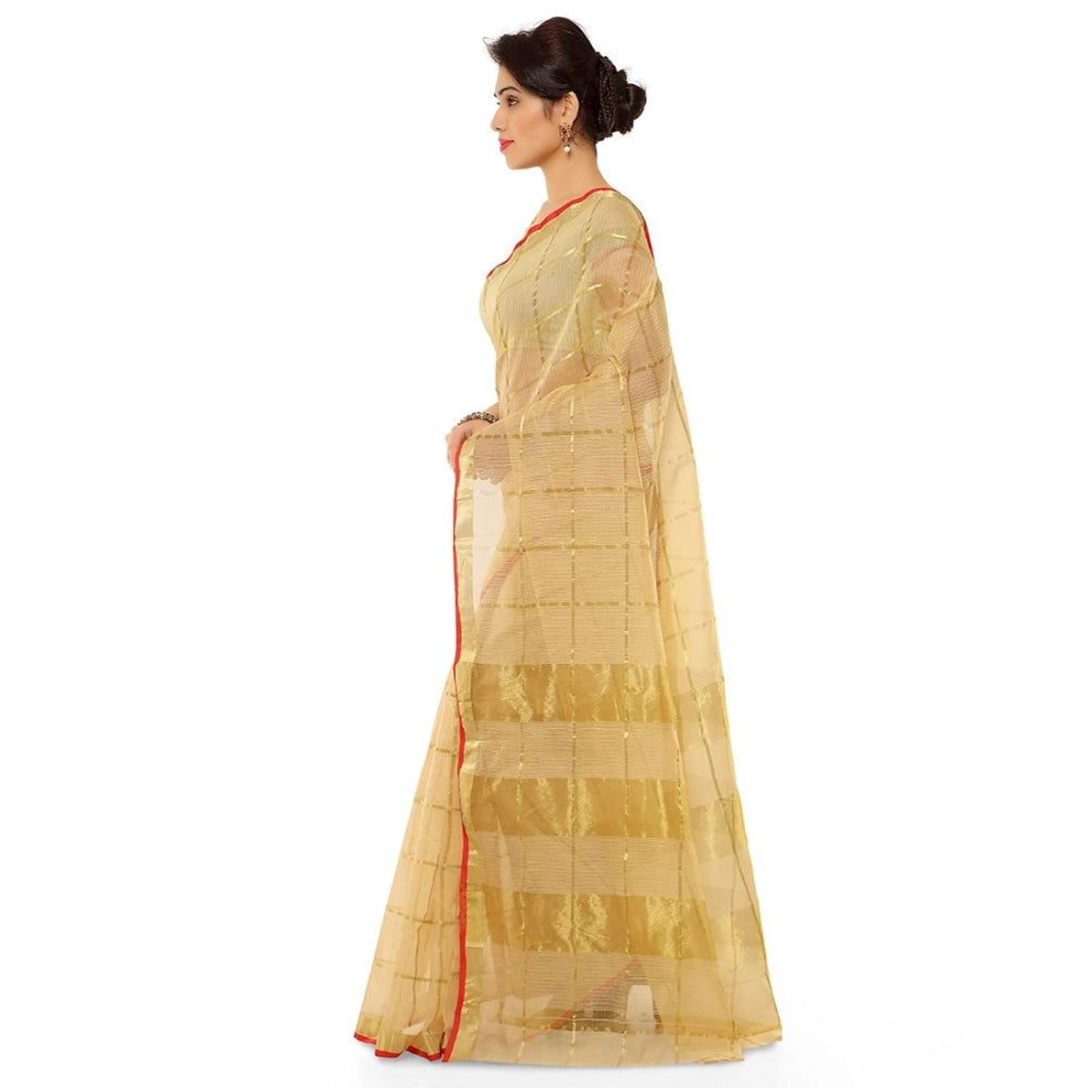 Seduva Women's Kota Doria Cotton Saree With Blouse (Chikoo,6-3 Mtrs)