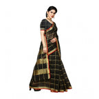 Seduva Women's Kota Doria Cotton Saree With Blouse (Black,6-3 Mtrs)
