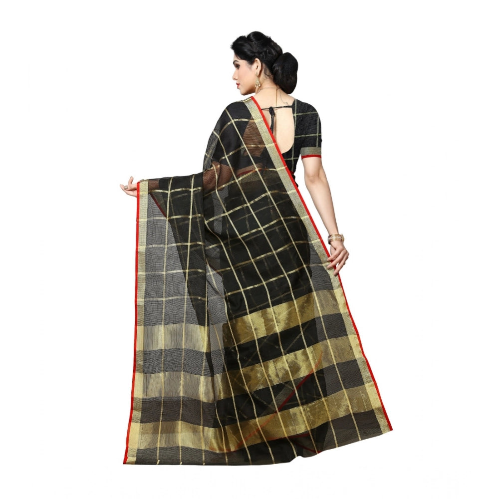Seduva Women's Kota Doria Cotton Saree With Blouse (Black,6-3 Mtrs)