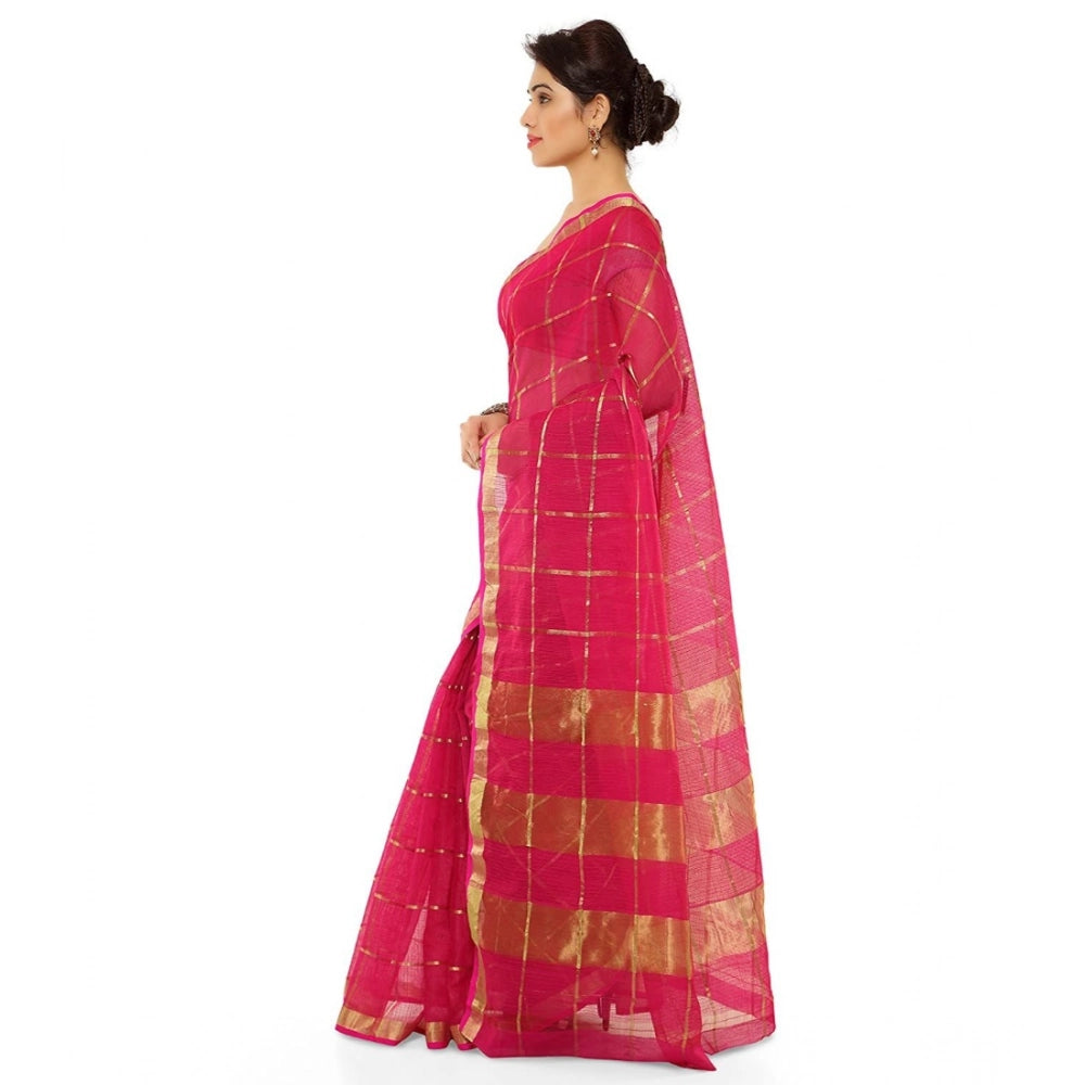Seduva Women's Kota Doria Cotton Saree With Blouse (Rani,6-3 Mtrs)