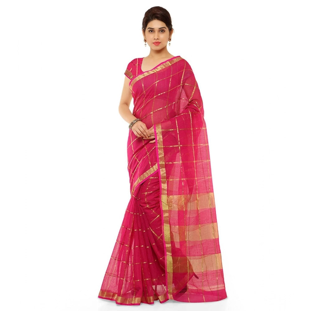 Seduva Women's Kota Doria Cotton Saree With Blouse (Rani,6-3 Mtrs)