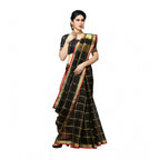 Seduva Women's Kota Doria Cotton Saree With Blouse (Black,6-3 Mtrs)