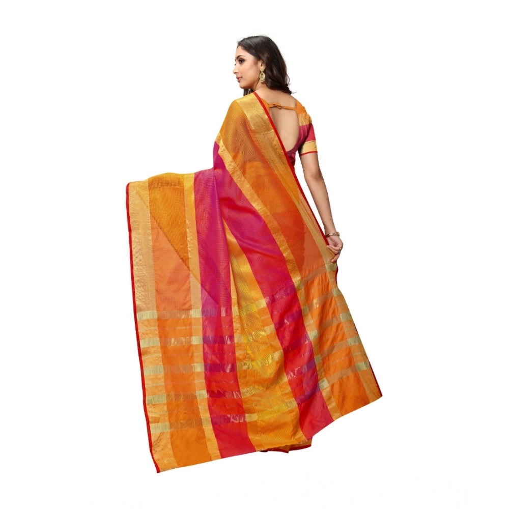 Seduva Women's Kota Doria Cotton Saree With Blouse (Orange,6-3 Mtrs)