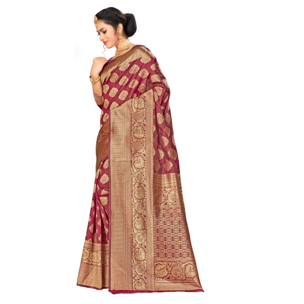 Seduva Women's Banarasi Silk Saree (Maroon,5-6 Mtrs)