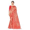 Seduva Women's Banarasi Silk Saree (Peach,5-6 Mtrs)