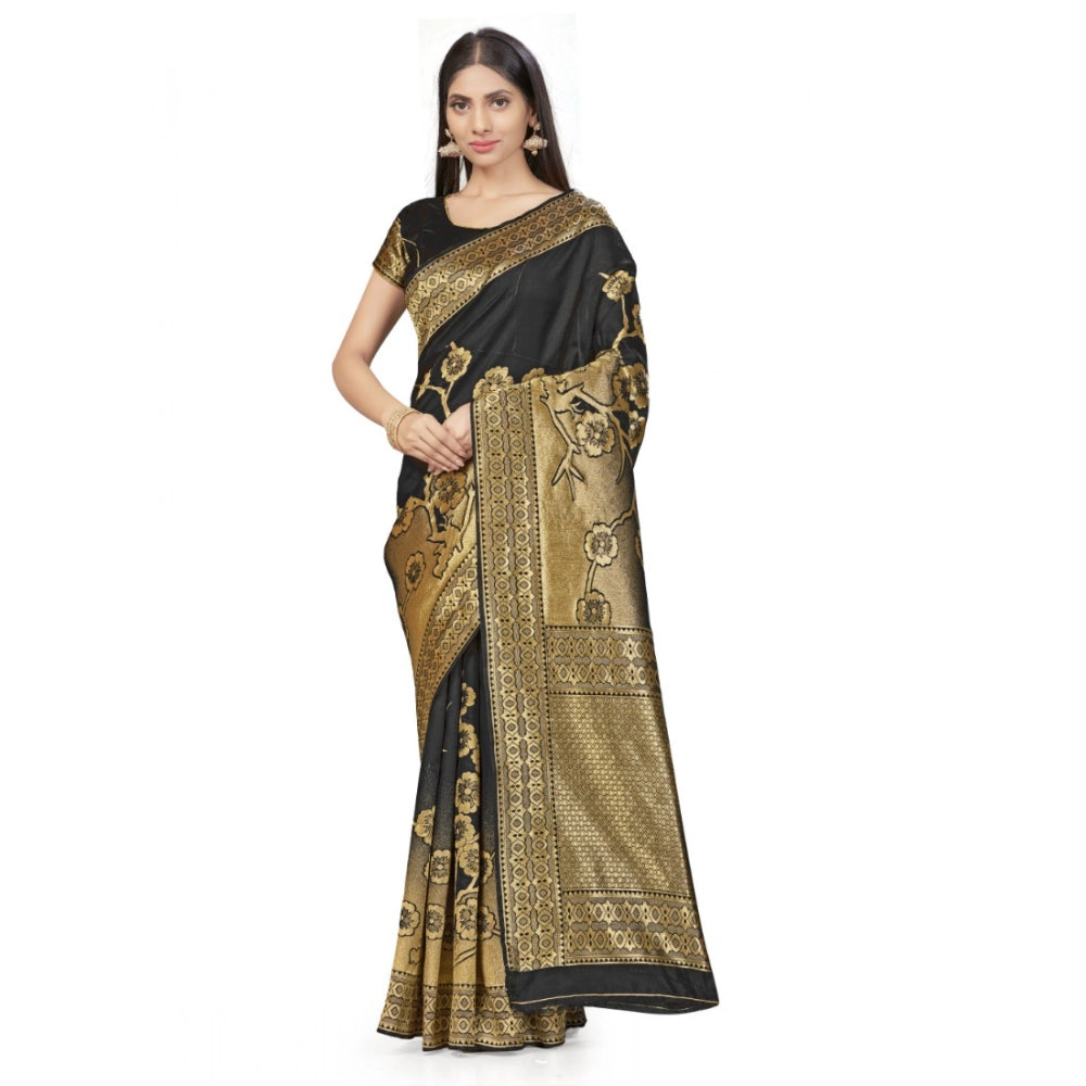 Seduva Women's Banarasi Silk Saree (Black,5-6 Mtrs)