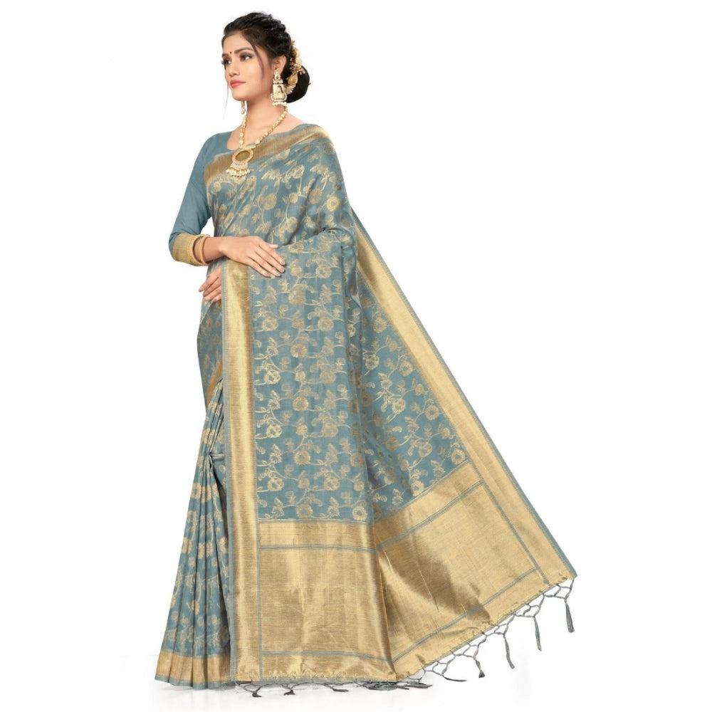 Seduva Women's Banarasi (Spun Cotton) Saree (Grey,5-6 Mtrs)