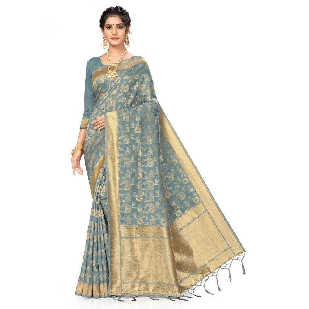 Seduva Women's Banarasi (Spun Cotton) Saree (Grey,5-6 Mtrs)