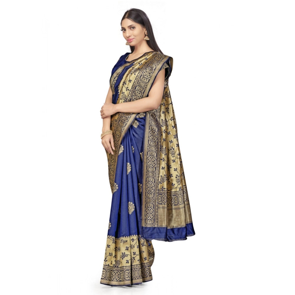 Seduva Women's Banarasi Silk Saree (Navy Blue,5-6 Mtrs)