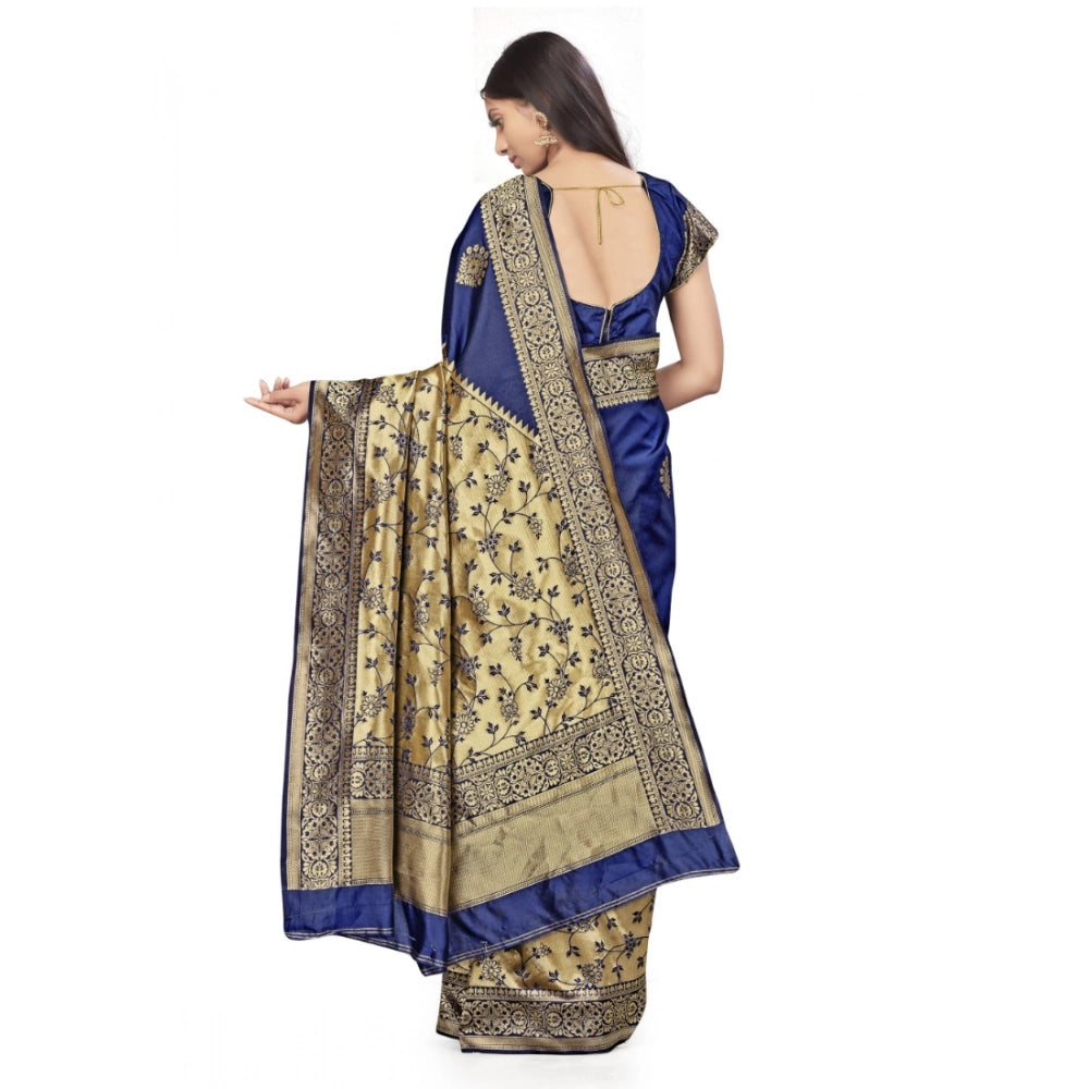 Seduva Women's Banarasi Silk Saree (Navy Blue,5-6 Mtrs)
